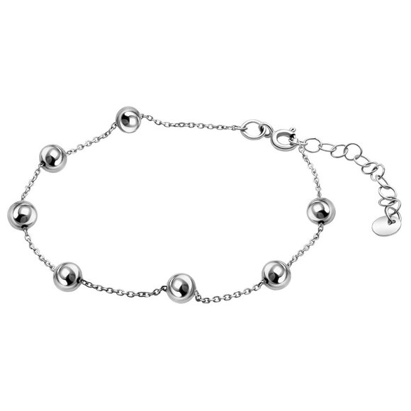 14K White Gold Bracelet With Seven Delicate Spheres Charms, Exclusive Bracelet
